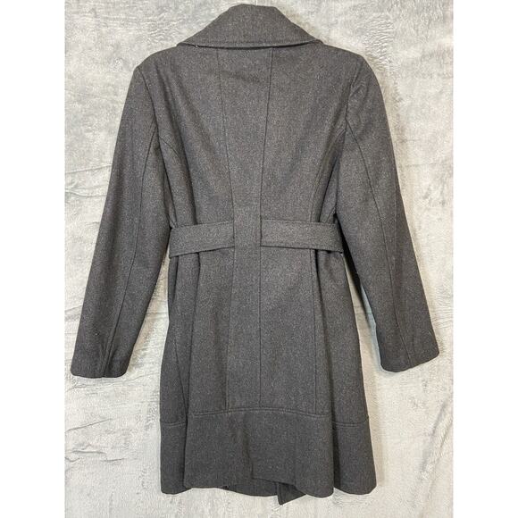 Guess Womens Black Wool Button Down Academia Pea Coat Jacket Y2K Belted Sz Sm - Picture 4 of 11